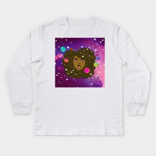 My Orbit is too high black girl fro with planets orbiting Kids Long Sleeve T-Shirt